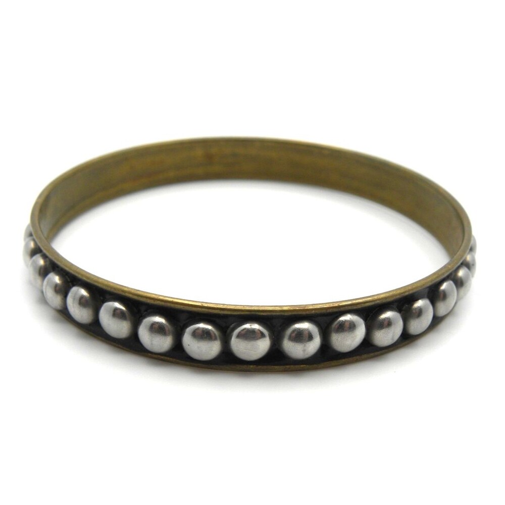 Retro Mixed Metal Enamel Bracelet Black Dome Studded Boho Punk Biker Goth